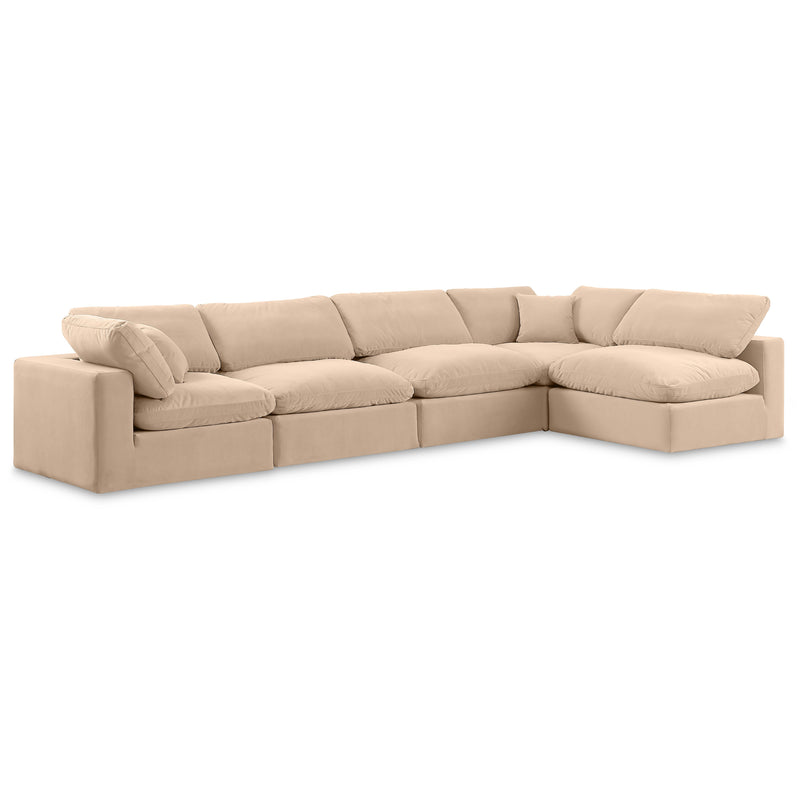 Meridian Comfy Beige Velvet Modular Sectional IMAGE 1