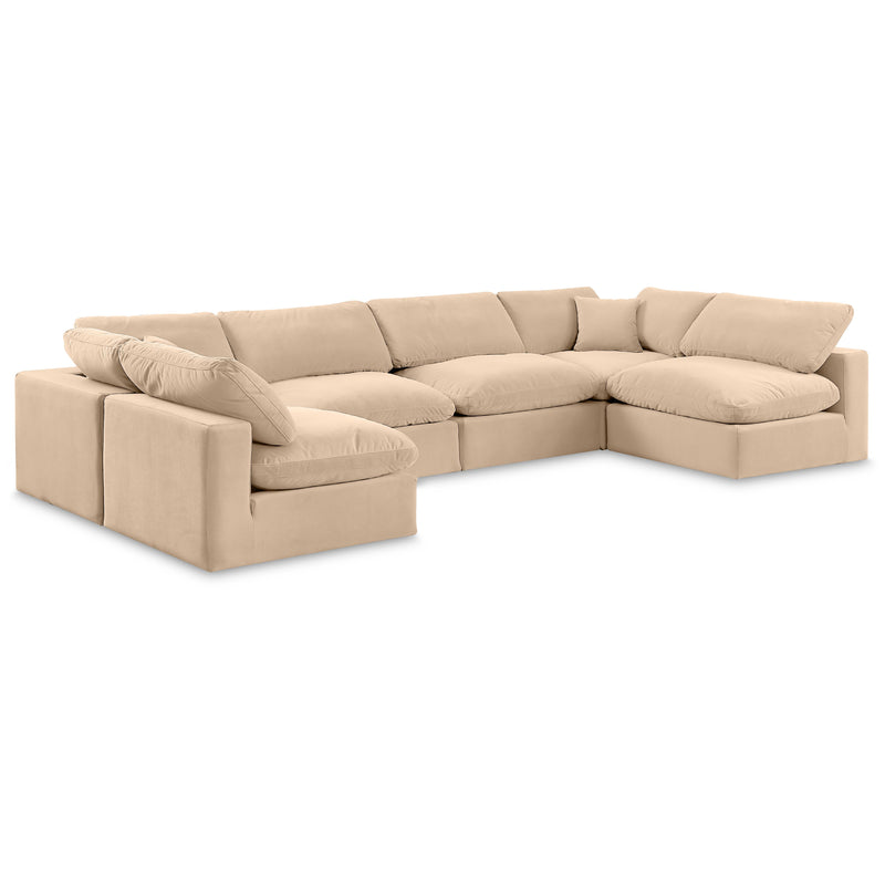 Meridian Comfy Beige Velvet Modular Sectional IMAGE 1