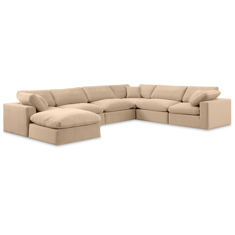 Meridian Comfy Beige Velvet Modular Sectional IMAGE 1