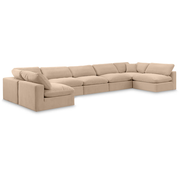 Meridian Comfy Beige Velvet Modular Sectional IMAGE 1