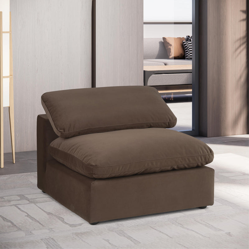 Meridian Comfy Brown Velvet Modular Armless Chair IMAGE 2
