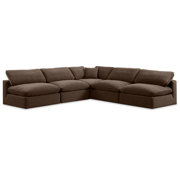 Meridian Comfy Brown Velvet Modular Sectional IMAGE 1