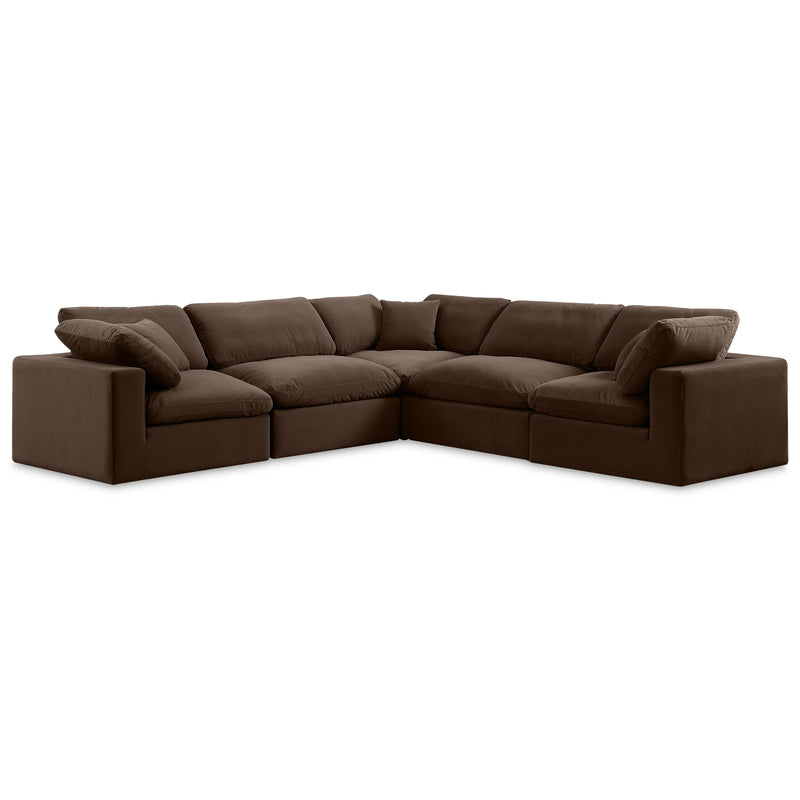 Meridian Comfy Brown Velvet Modular Sectional IMAGE 1