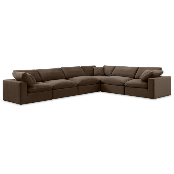 Meridian Comfy Brown Velvet Modular Sectional IMAGE 1