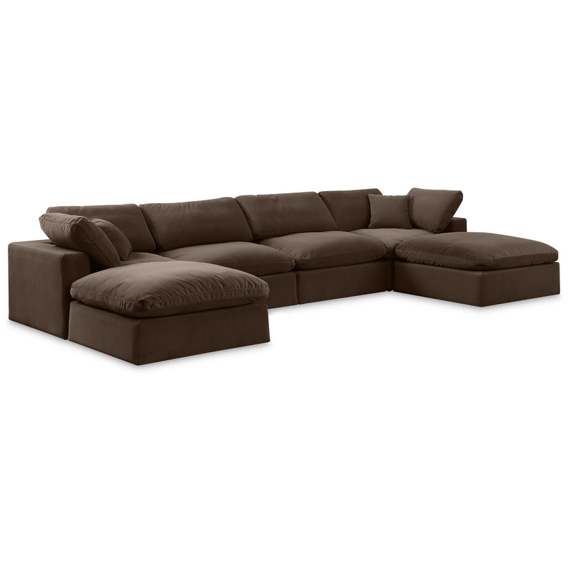 Meridian Comfy Brown Velvet Modular Sectional IMAGE 1