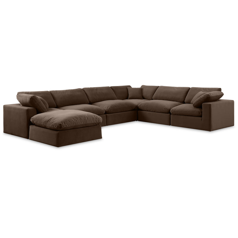 Meridian Comfy Brown Velvet Modular Sectional IMAGE 1