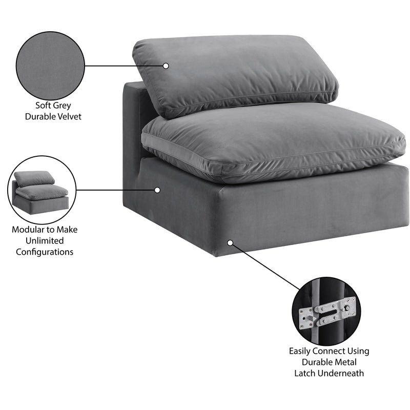 Meridian Comfy Grey Velvet Modular Armless Chair IMAGE 11