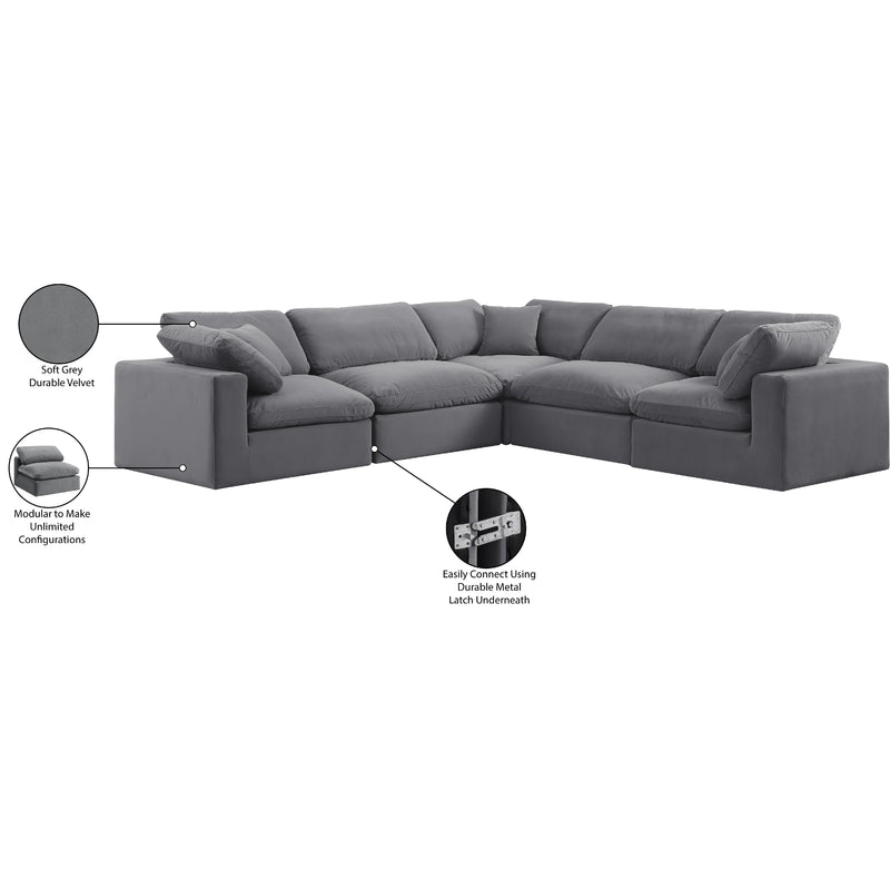Meridian Comfy Grey Velvet Modular Sectional IMAGE 11