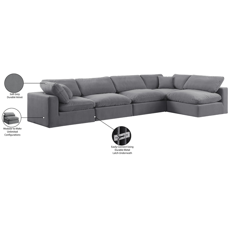 Meridian Comfy Grey Velvet Modular Sectional IMAGE 16