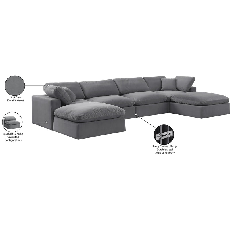 Meridian Comfy Grey Velvet Modular Sectional IMAGE 11