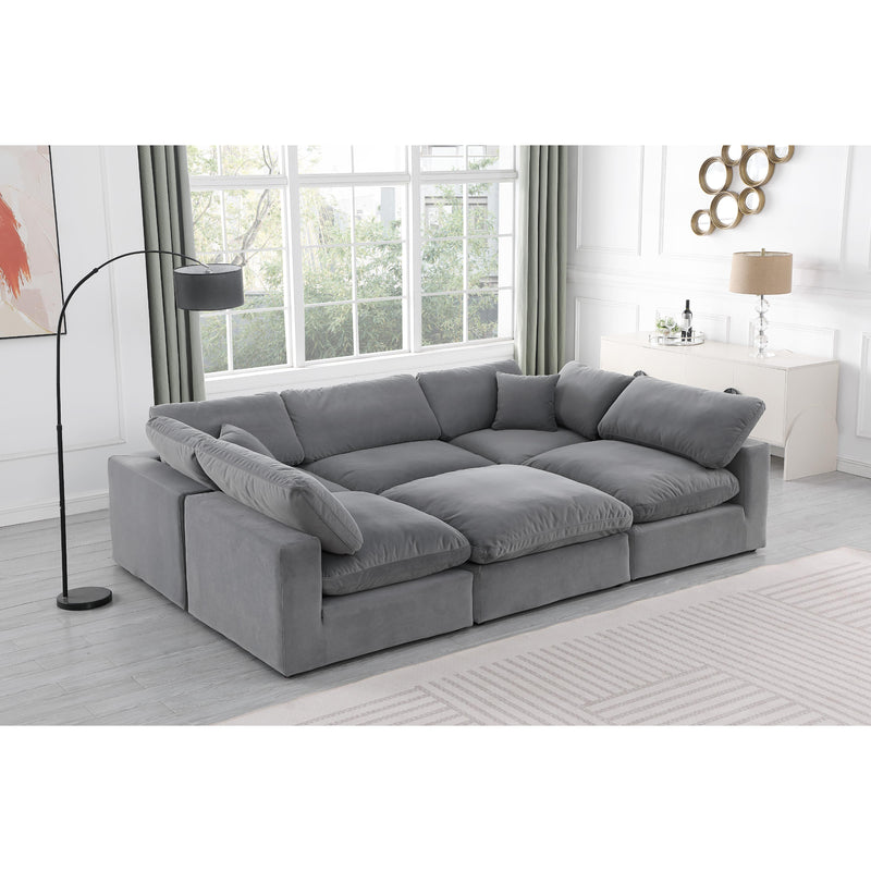 Meridian Comfy Grey Velvet Modular Sectional IMAGE 2