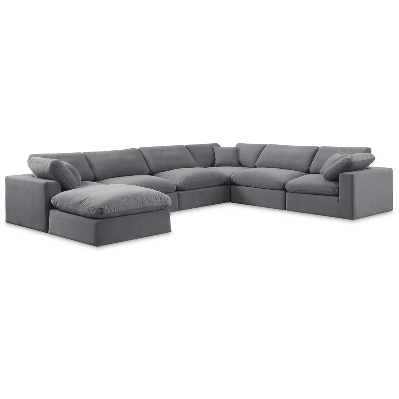 Meridian Comfy Grey Velvet Modular Sectional IMAGE 1