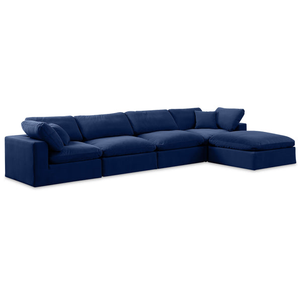 Meridian Comfy Navy Velvet Modular Sectional IMAGE 1