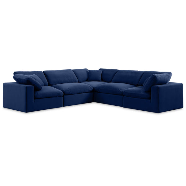 Meridian Comfy Navy Velvet Modular Sectional IMAGE 1