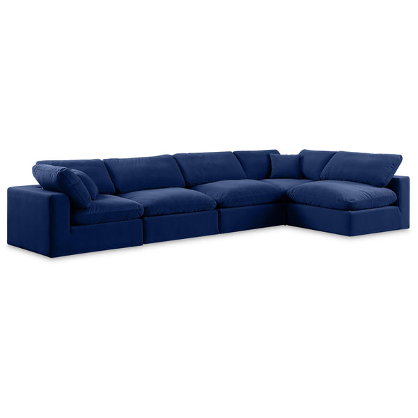 Meridian Comfy Navy Velvet Modular Sectional IMAGE 1