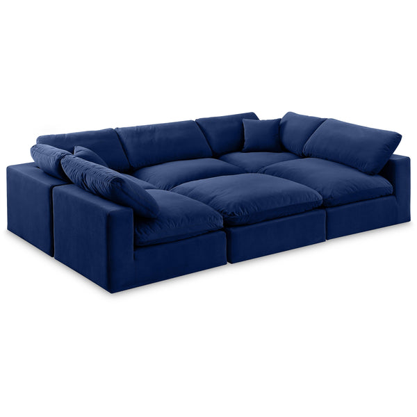 Meridian Comfy Navy Velvet Modular Sectional IMAGE 1