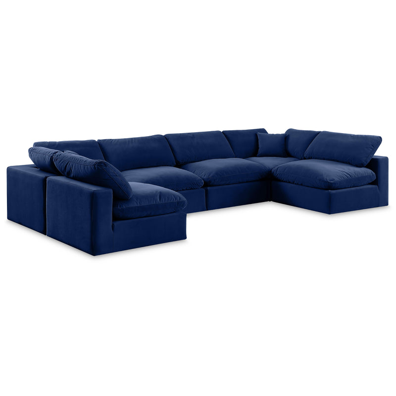 Meridian Comfy Navy Velvet Modular Sectional IMAGE 1