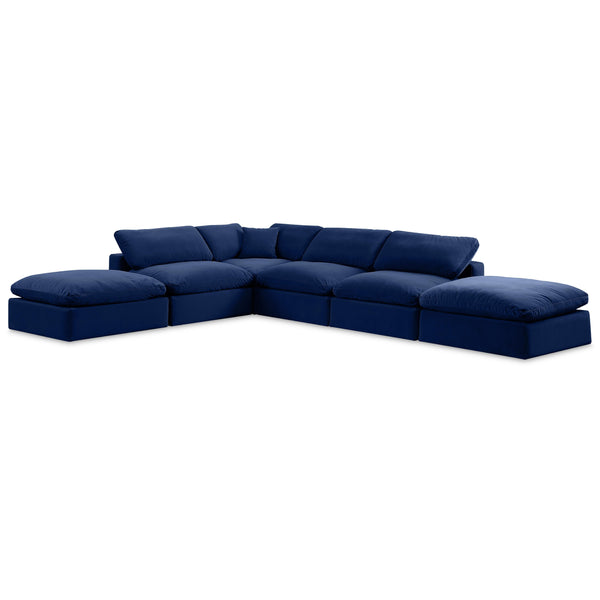 Meridian Comfy Navy Velvet Modular Sectional IMAGE 1