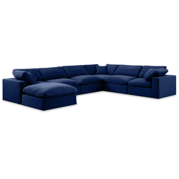 Meridian Comfy Navy Velvet Modular Sectional IMAGE 1