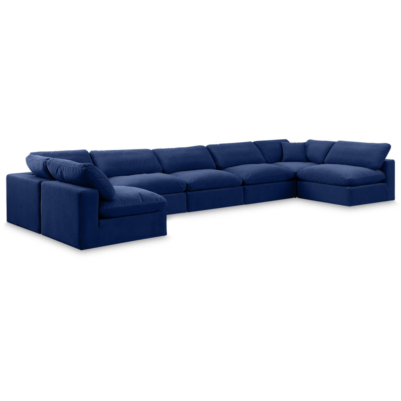 Meridian Comfy Navy Velvet Modular Sectional IMAGE 1