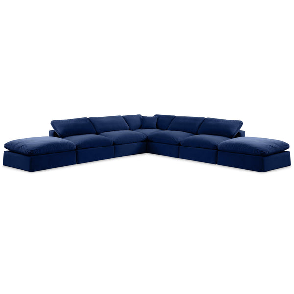 Meridian Comfy Navy Velvet Modular Sectional IMAGE 1