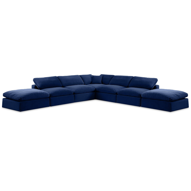 Meridian Comfy Navy Velvet Modular Sectional IMAGE 1