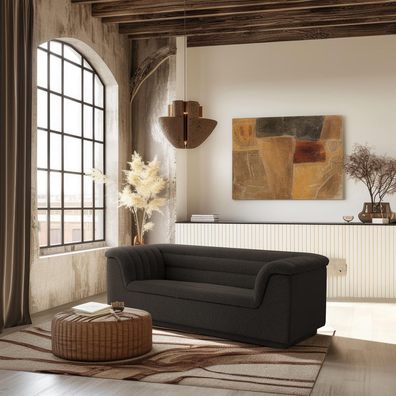 Meridian Cascade Brown Boucle Fabric Loveseat IMAGE 2