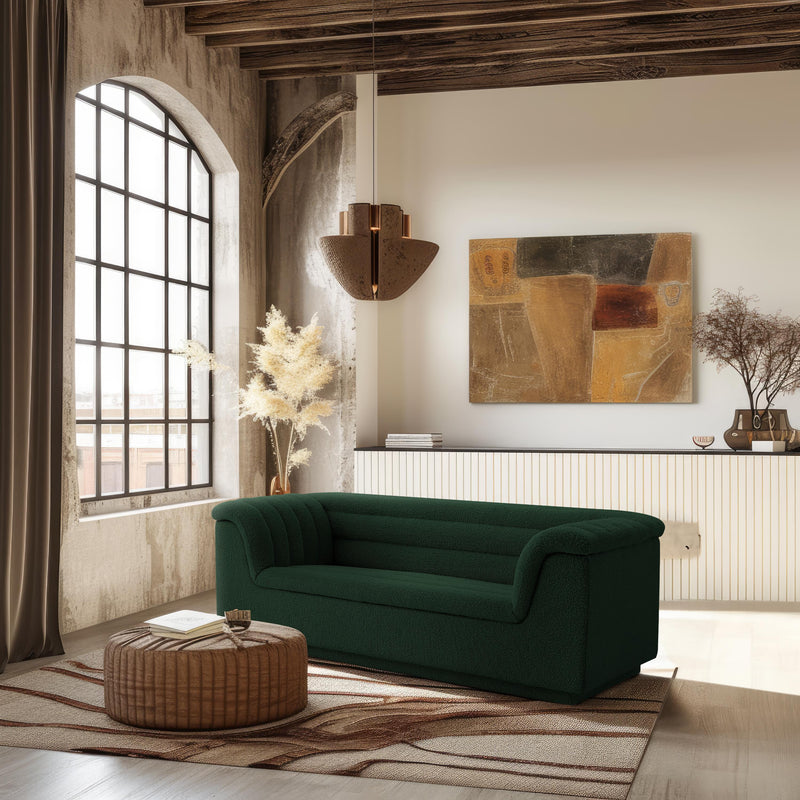 Meridian Cascade Green Boucle Fabric Loveseat IMAGE 2