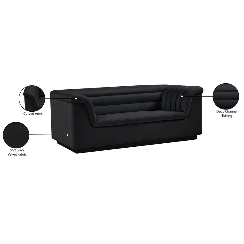 Meridian Cascade Black Velvet Fabric Loveseat IMAGE 18