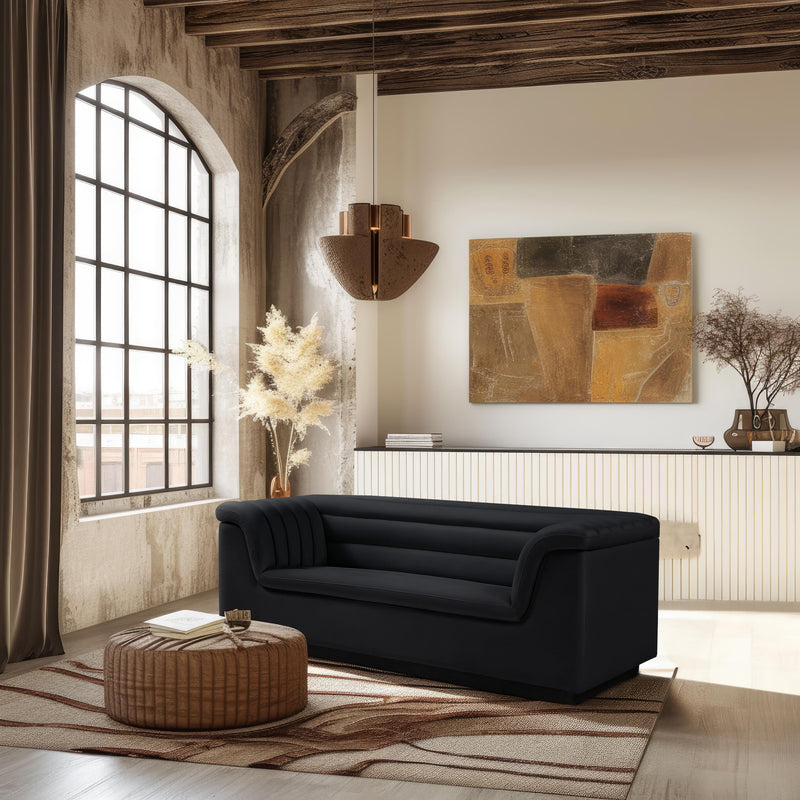 Meridian Cascade Black Velvet Fabric Loveseat IMAGE 2