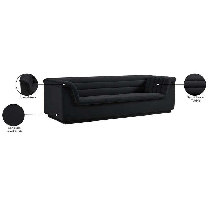 Meridian Cascade Black Velvet Fabric Sofa IMAGE 18