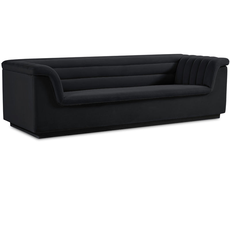Meridian Cascade Black Velvet Fabric Sofa IMAGE 1