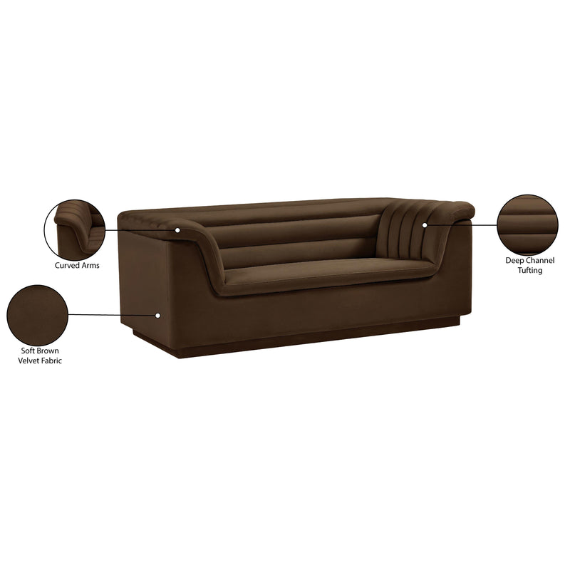 Meridian Cascade Brown Velvet Fabric Loveseat IMAGE 18