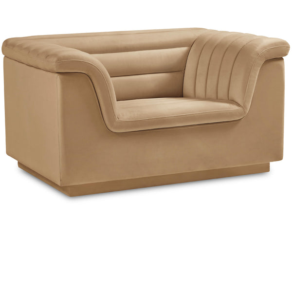 Meridian Cascade Camel Velvet Fabric Chair IMAGE 1