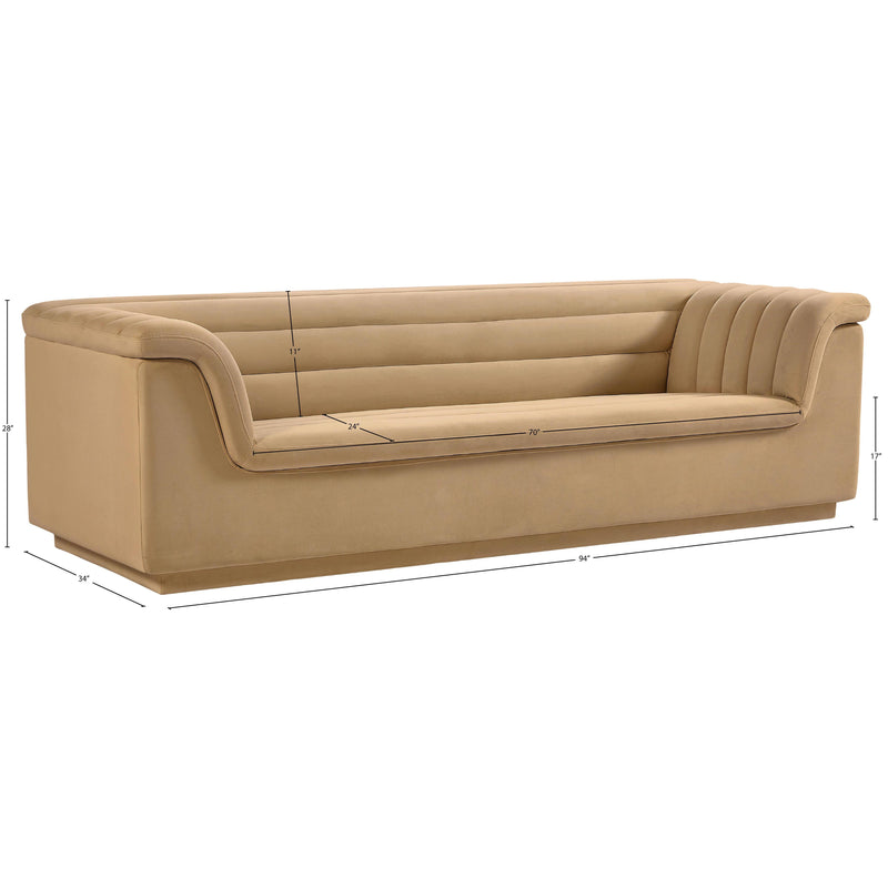Meridian Cascade Camel Velvet Fabric Sofa IMAGE 17