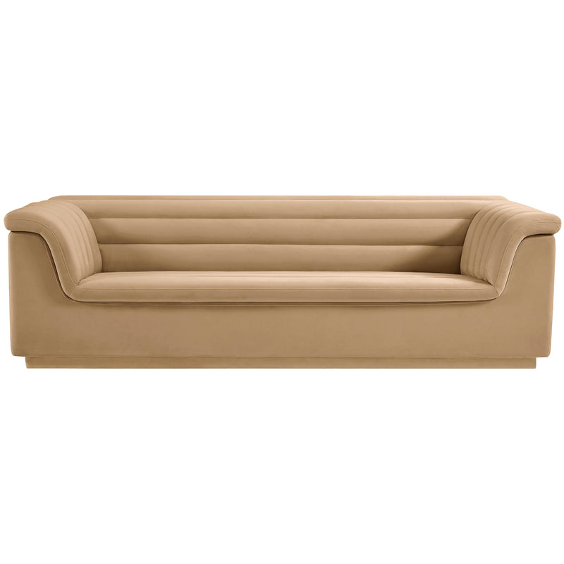 Meridian Cascade Camel Velvet Fabric Sofa IMAGE 5