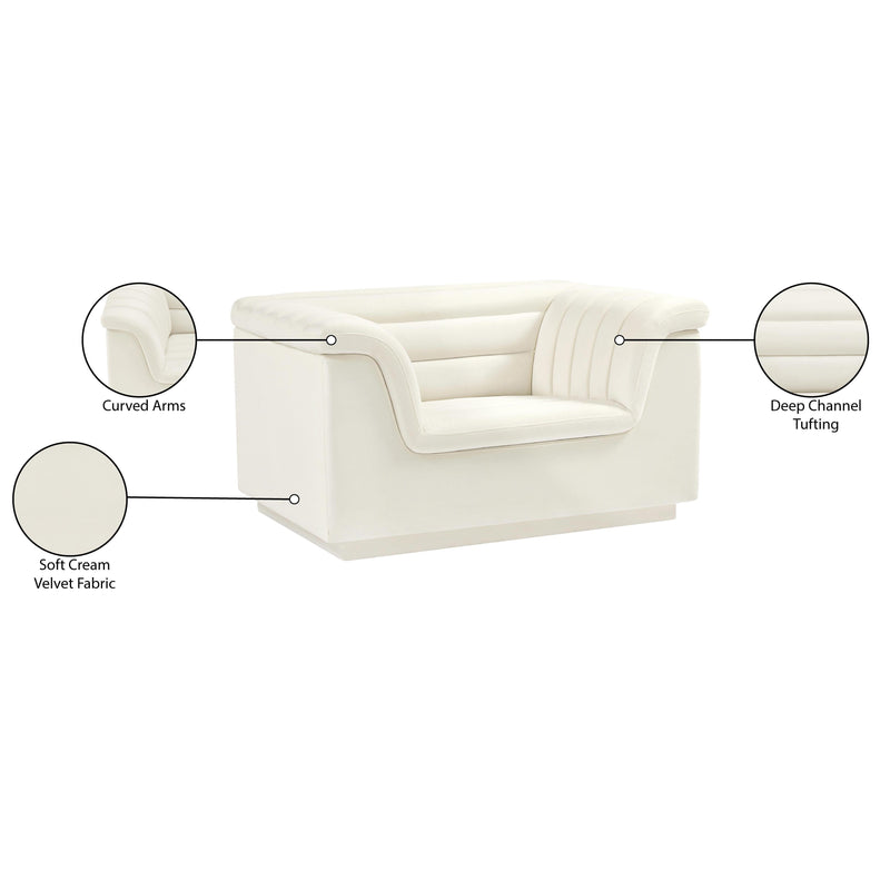 Meridian Cascade Cream Velvet Fabric Chair IMAGE 18