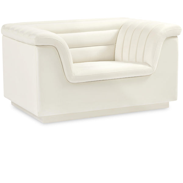 Meridian Cascade Cream Velvet Fabric Chair IMAGE 1
