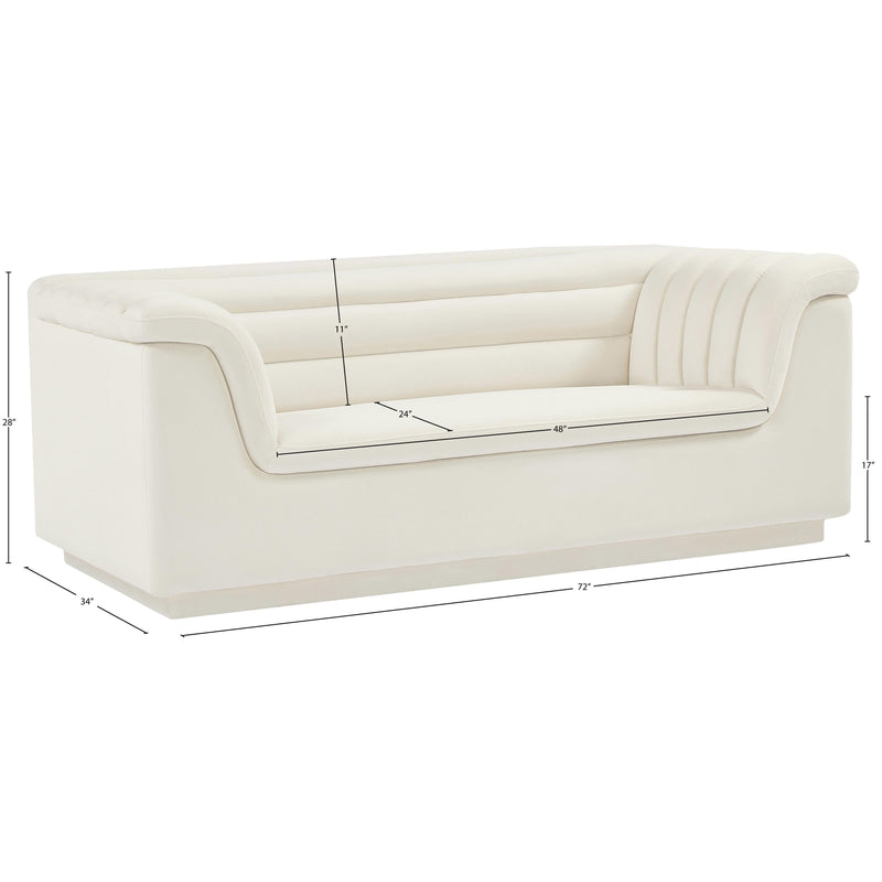 Meridian Cascade Cream Velvet Fabric Loveseat IMAGE 17