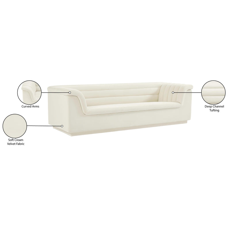Meridian Cascade Cream Velvet Fabric Sofa IMAGE 18