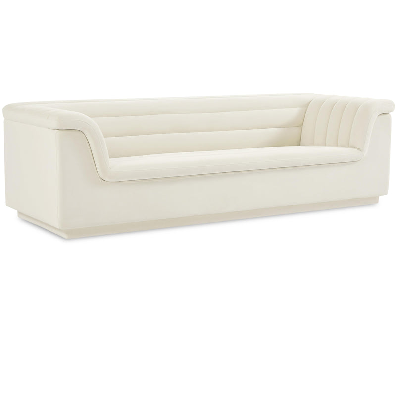 Meridian Cascade Cream Velvet Fabric Sofa IMAGE 1