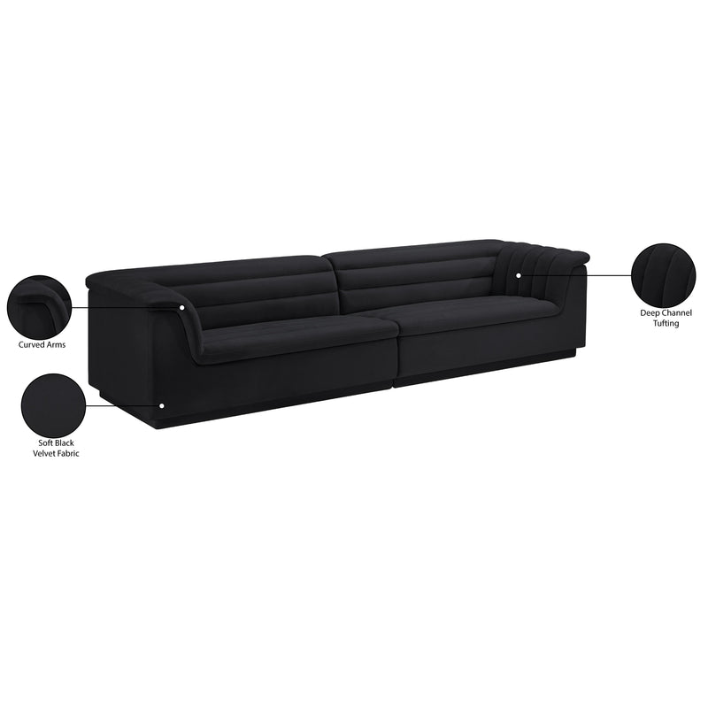 Meridian Cascade Black Velvet Fabric Modular Sofa IMAGE 11