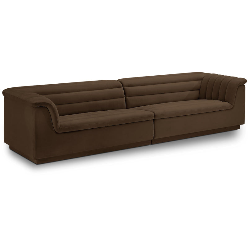 Meridian Cascade Brown Velvet Fabric Modular Sofa IMAGE 1