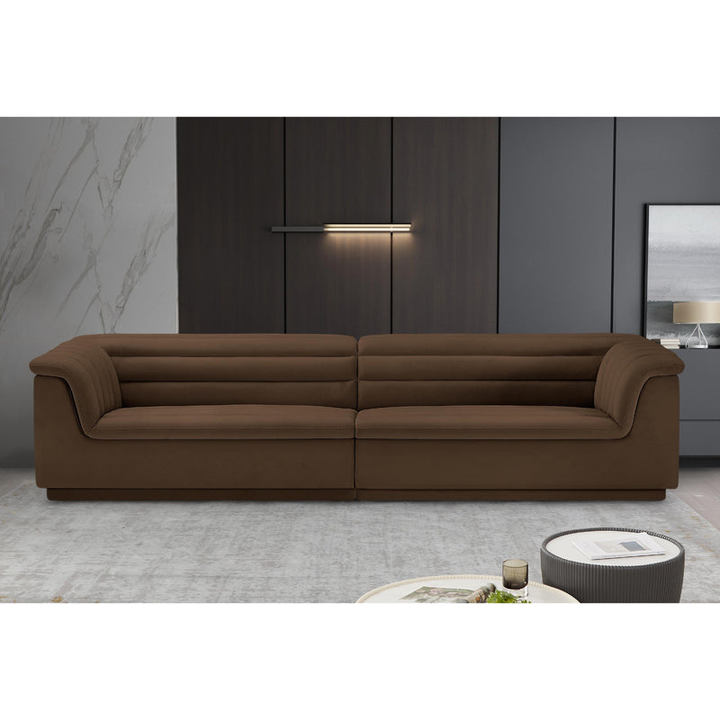 Meridian Cascade Brown Velvet Fabric Modular Sofa IMAGE 2