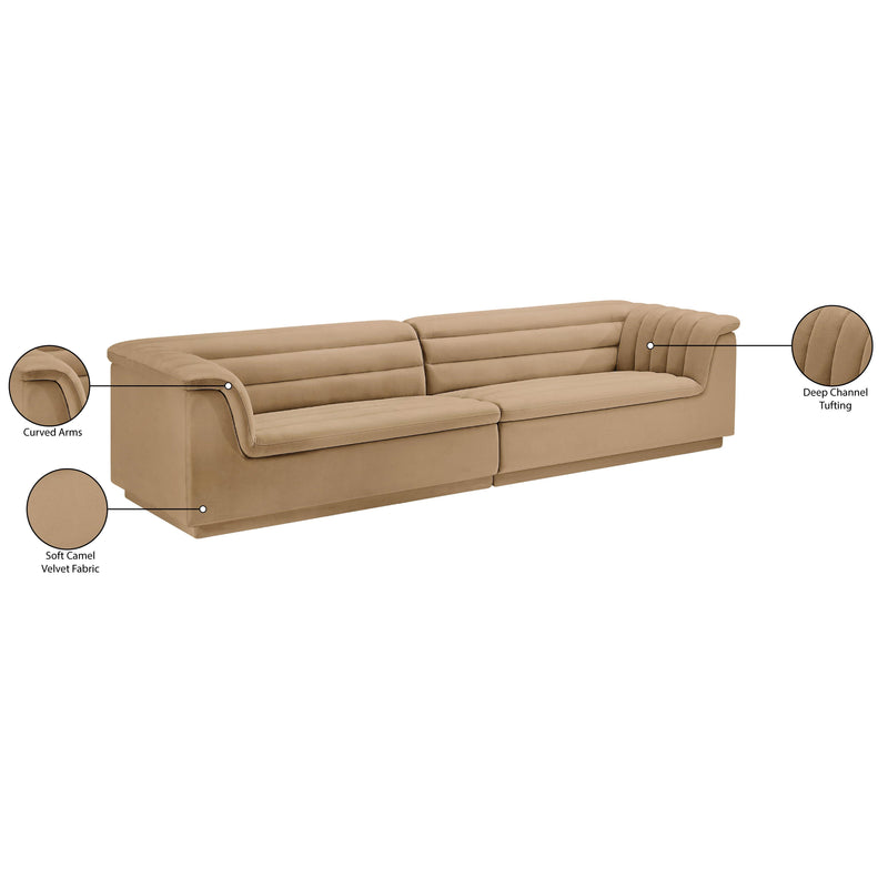 Meridian Cascade Camel Velvet Fabric Modular Sofa IMAGE 11