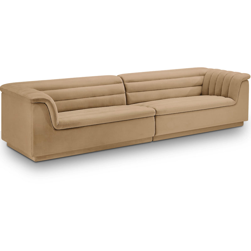 Meridian Cascade Camel Velvet Fabric Modular Sofa IMAGE 1
