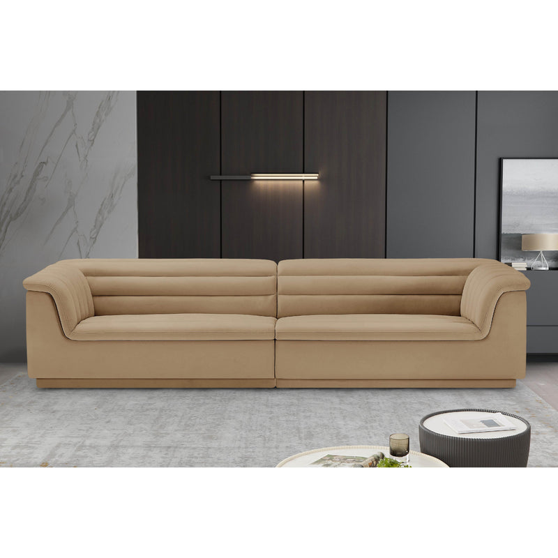 Meridian Cascade Camel Velvet Fabric Modular Sofa IMAGE 2
