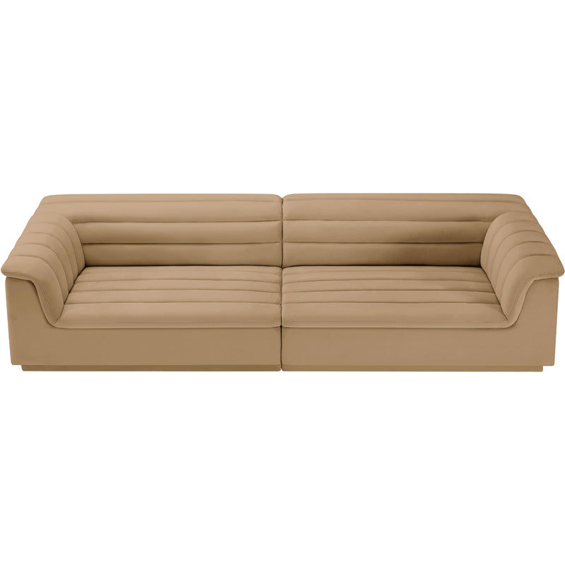 Meridian Cascade Camel Velvet Fabric Modular Sofa IMAGE 4