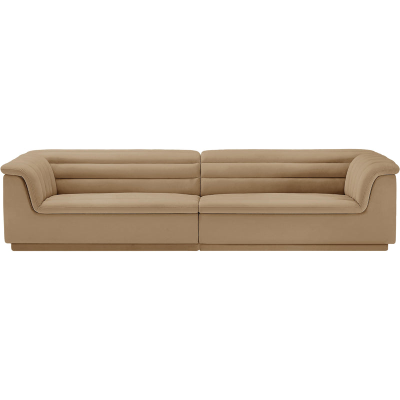 Meridian Cascade Camel Velvet Fabric Modular Sofa IMAGE 5