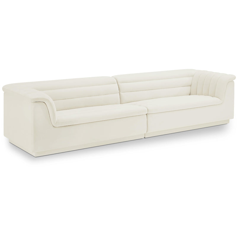 Meridian Cascade Cream Velvet Fabric Modular Sofa IMAGE 1